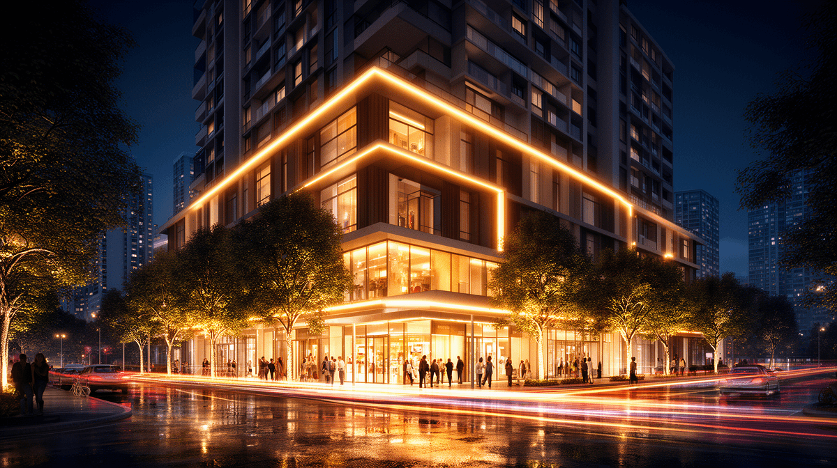 Mixed-Use Residential — City Night Render