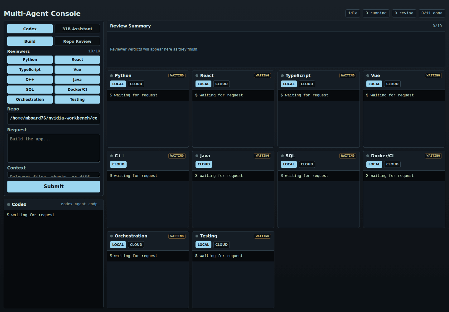 Code Assistant LoRA multi-agent reviewer interface