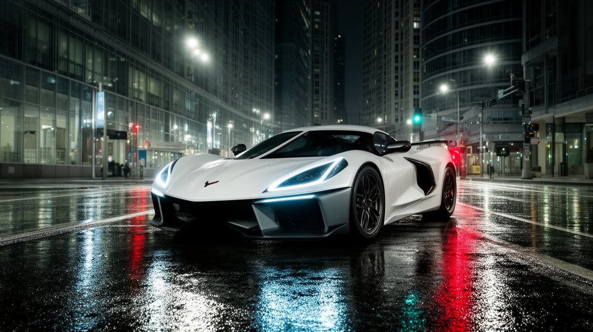 GM Chevrolet Corvette city rain