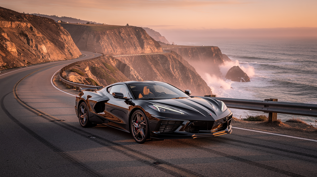 GM Chevrolet Corvette coastal sunset